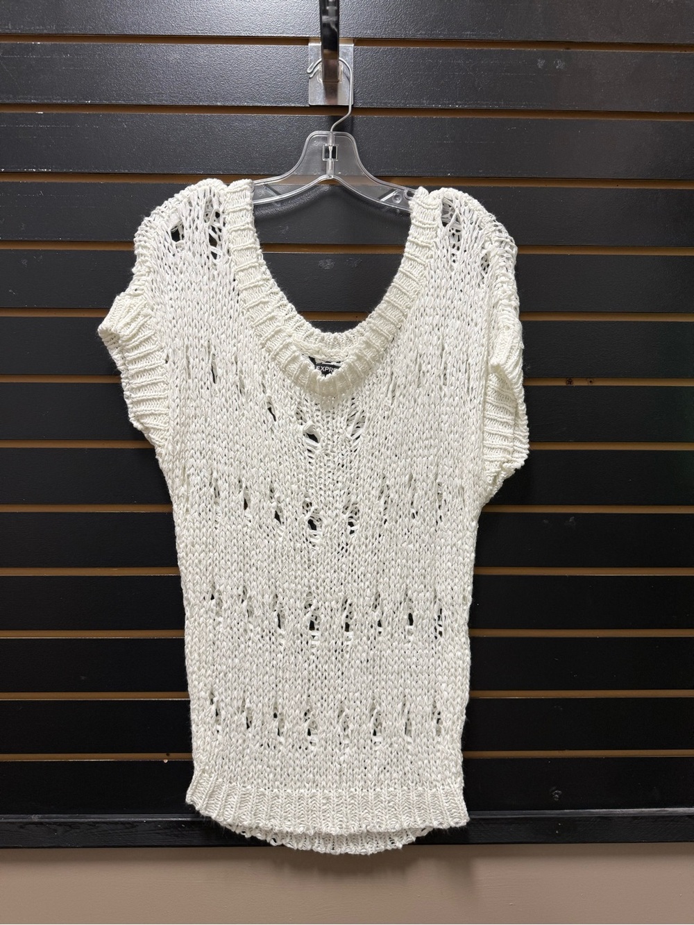 Express Ivory Open Knit Crochet Sweater Top Large Boho Y2K